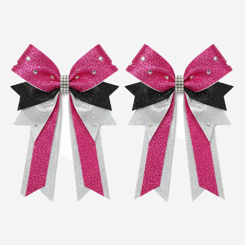 Custom Cheerleading Bow in Pink - Rhinestone Hair Bow Ponytail Holder