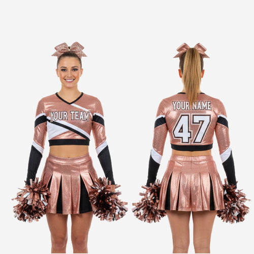 Custom Cheerleading Rose Gold Uniform Set - Long Sleeve Crop Top & Skirt