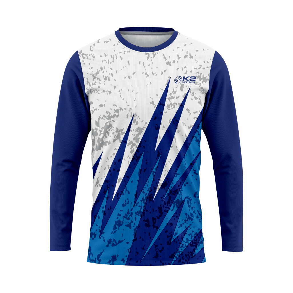 Basketball Long Sleeve Shooting Shirt in White & Blue RSBLSSS-001 - K2 Sportswear | Custom Sports Uniforms & Apparels - K2 Sportswear