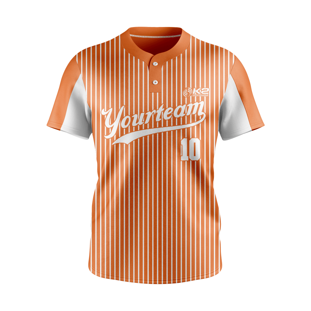 Baseball 2 Button Short Sleeve Jerseys in Orange and White - K2 Sportswear | Custom Sports Uniforms & Apparels - K2 Sportswear