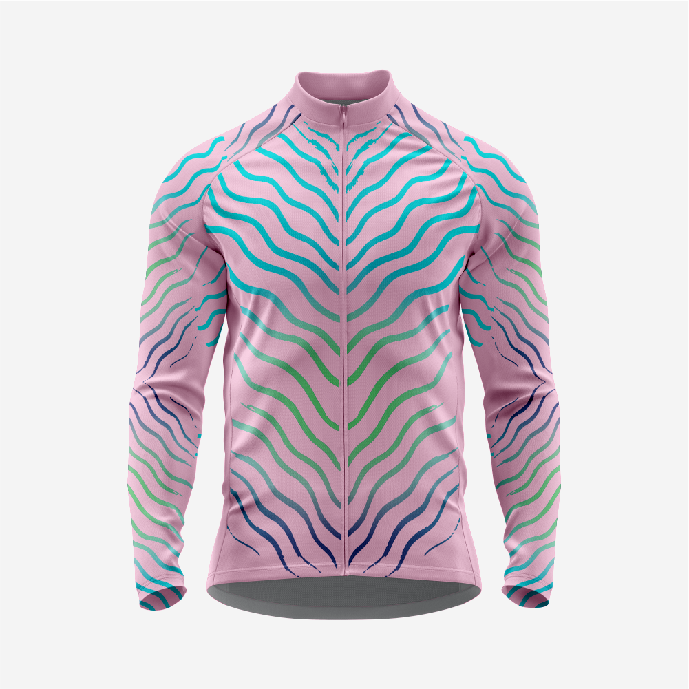 Light Pink Men’s Long Sleeve Cycling Jersey Durable Bicycle Jerseys Mens