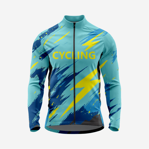 Breathable Men’s Dark Turquoise Long Sleeve Cycling Jersey with Pockets
