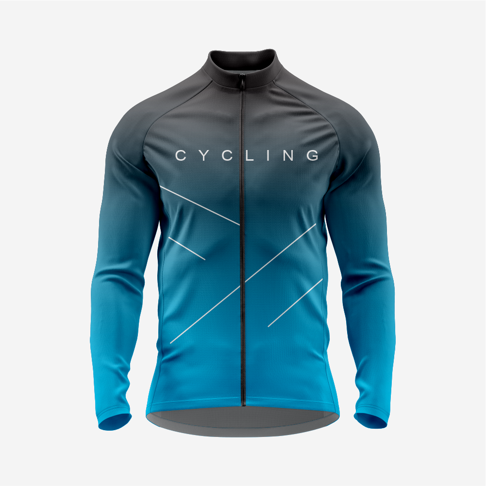 Men’s Sea Blue Long Sleeve Cycling Jersey for Road Riders