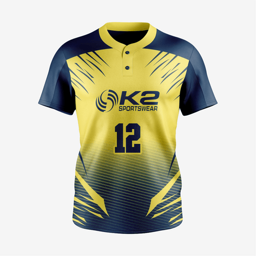 Custom Softball 2 Button Jersey/Pant in Yellow/Blue - K2 Sportswear | Custom Sports Uniforms & Apparels - K2 Sportswear