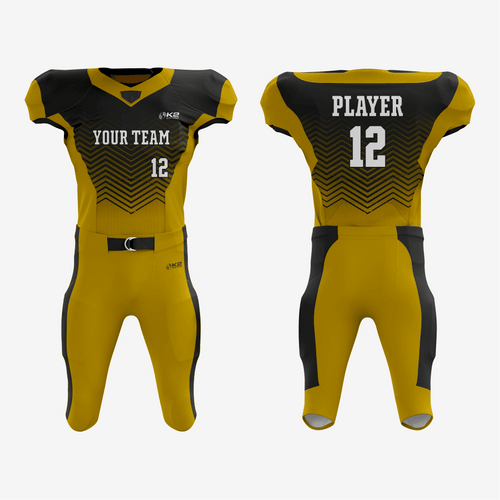 Customizable Gold and Black Football Jersey and Pant - K2 Sportswear | Custom Sports Uniforms & Apparels - K2 Sportswear