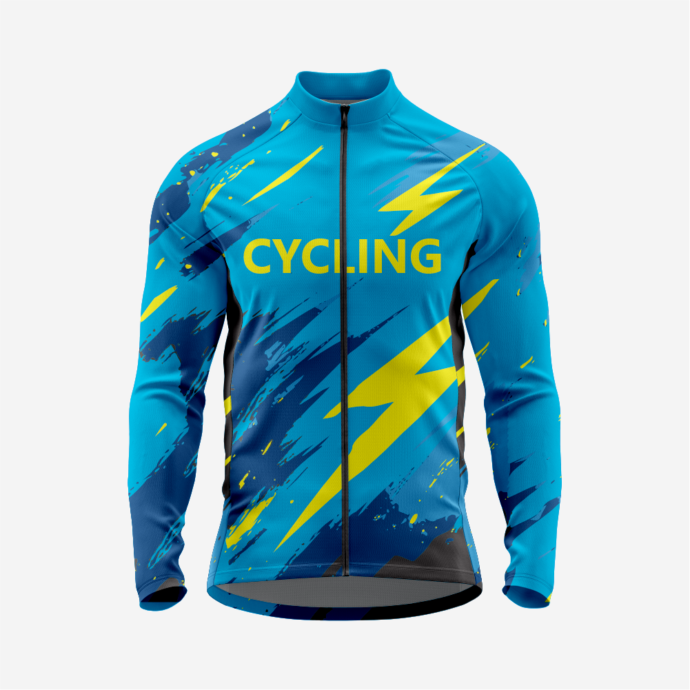 Men’s Long Sleeve Bike Jersey and Bib Shorts Set - Sea Blue