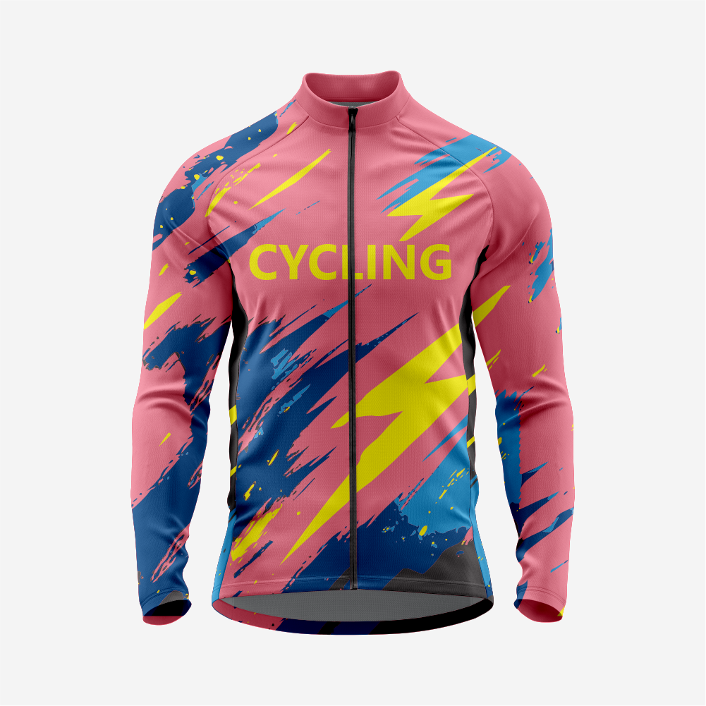Men’s Long Sleeve Cycling Jersey and Bib Shorts Set - Light Pink