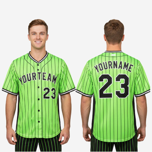 Custom Baseball Uniform Jersey - Youth & Adult Pinstripe Full Button Jersey in Inchworm