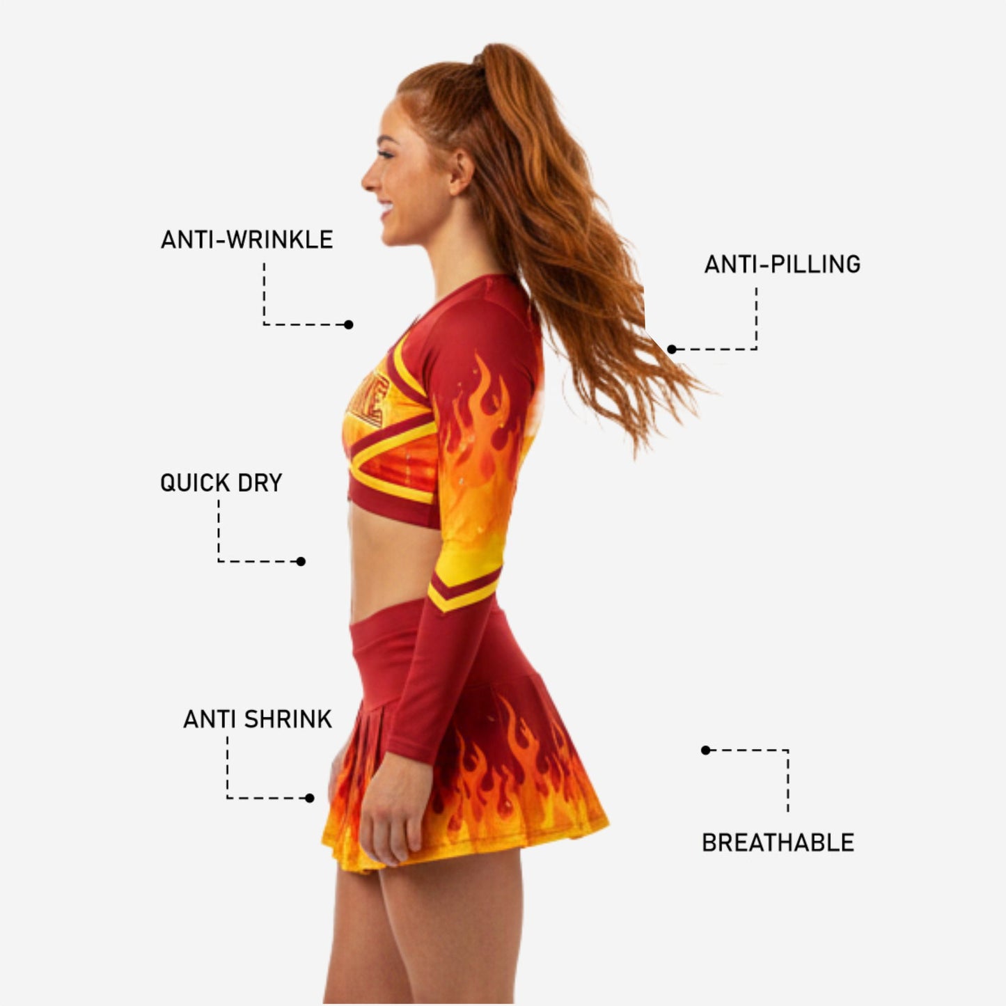 Long Sleeve Custom Cheerleading Uniforms - Crop Top & Skirt Set for Youth & Elite Squads