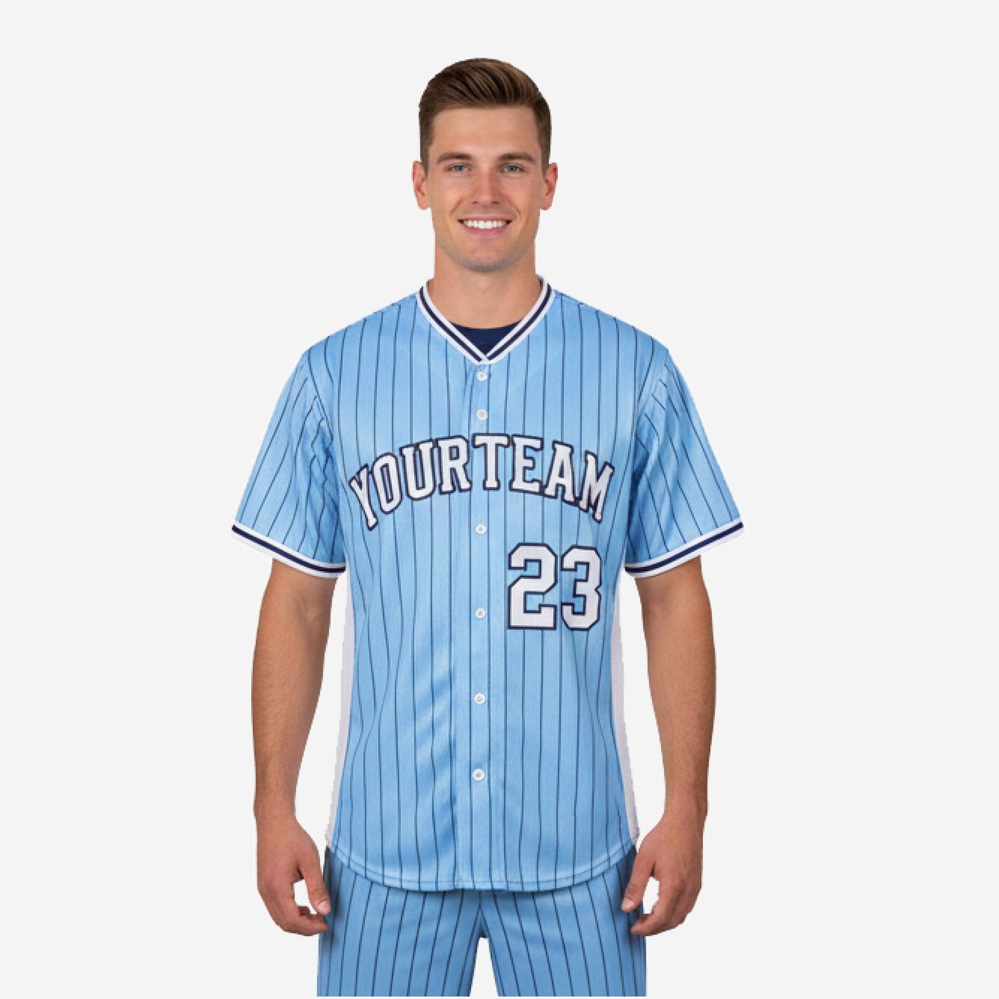 Custom Baseball Jersey - Pinstripe Full Button Jersey Team Name & Number