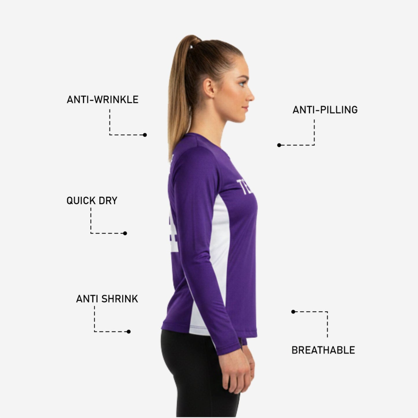 Custom Cheerleading Shell - Purple Long Sleeve Sublimation Print