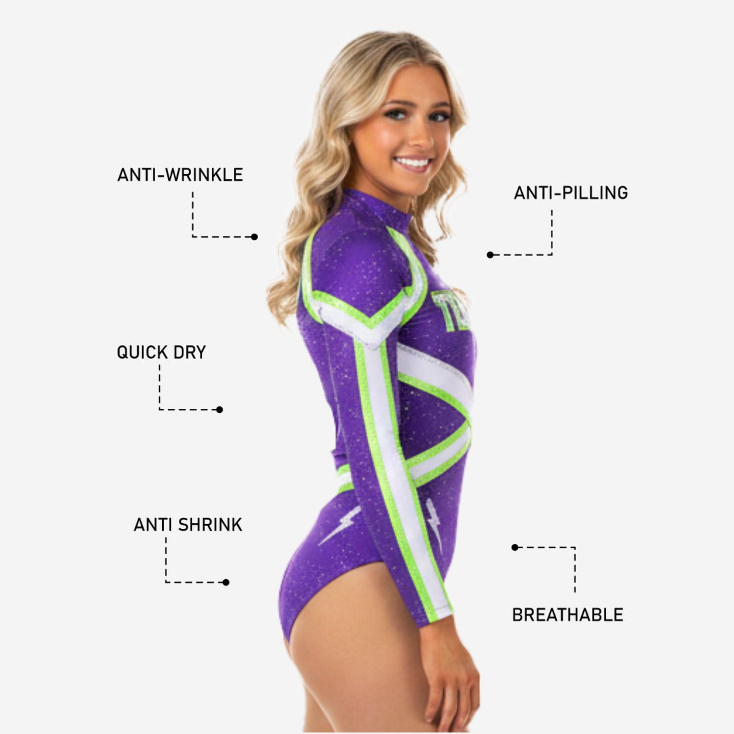 Custom Cheerleading Bodysuit - Purple Long Sleeve Uniform