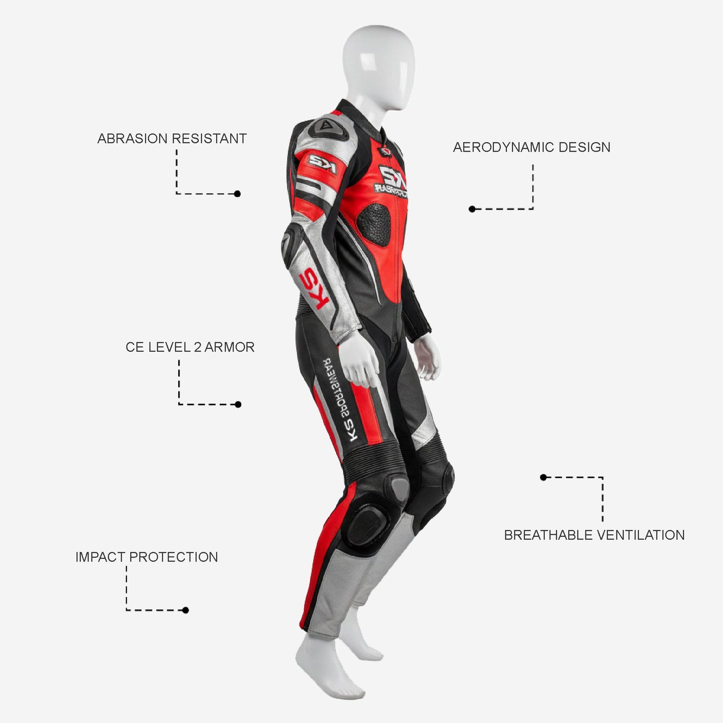 Custom Motorcycle Leather Racing Suit in Red & Black - One Piece Racing Suit