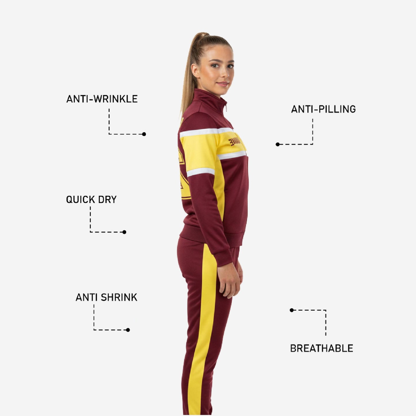Custom Cheerleading Maroon Warmup Set - Full Zip Jacket & Pants Team Name Design