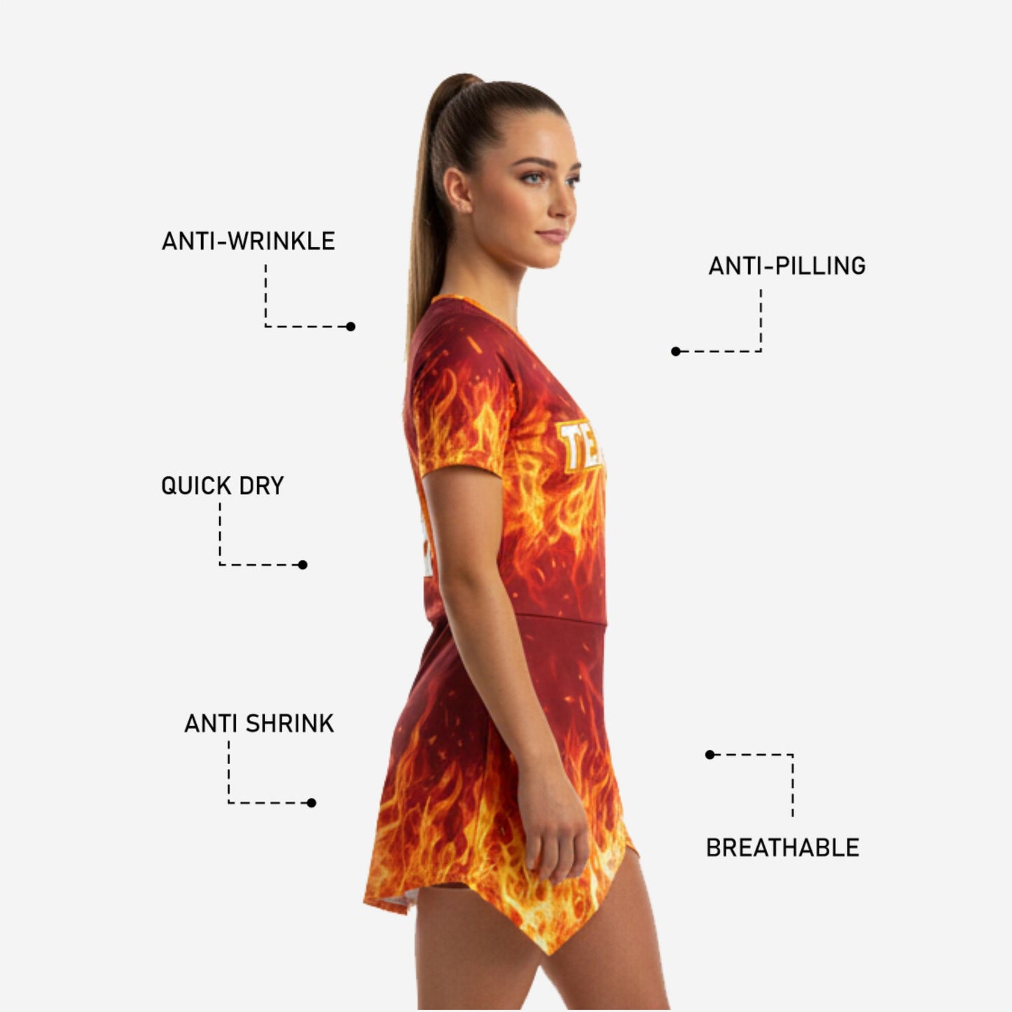 Sleeveless Cheerleading Uniform Dress - Custom Team Name & Number Red Brown