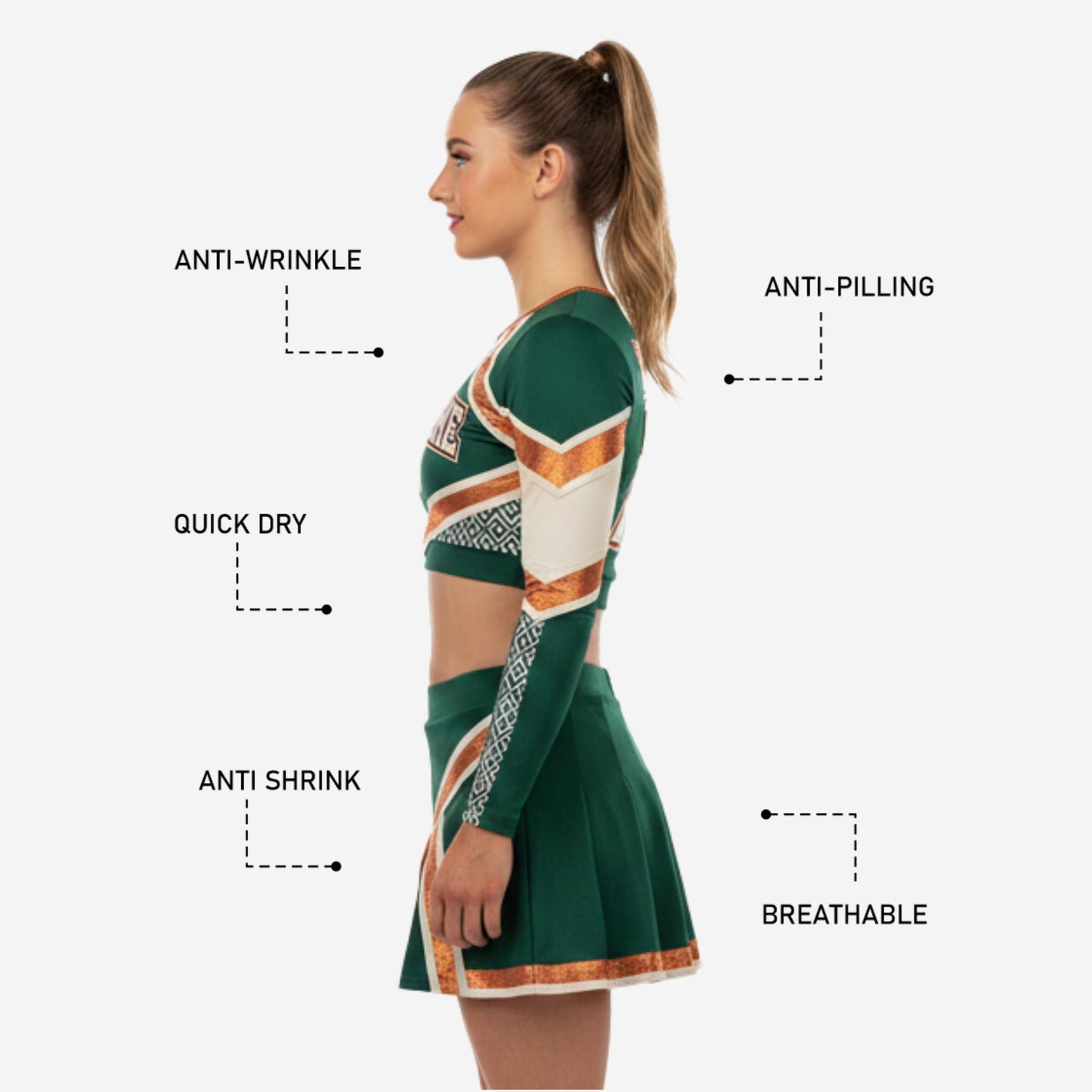 Custom Cheerleading Uniforms Set - Long Sleeve Crop Top & Skirt with Built-in Shorts