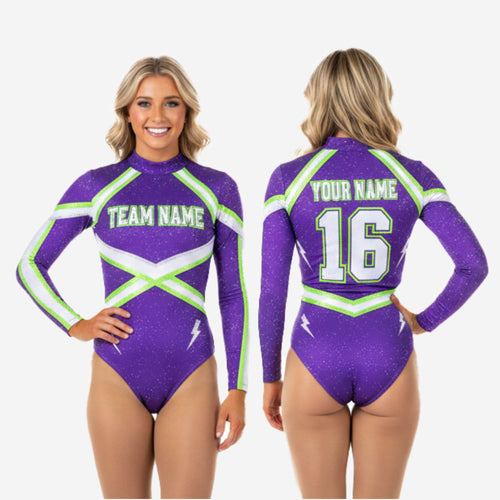 Custom Cheerleading Bodysuit - Purple Long Sleeve Uniform