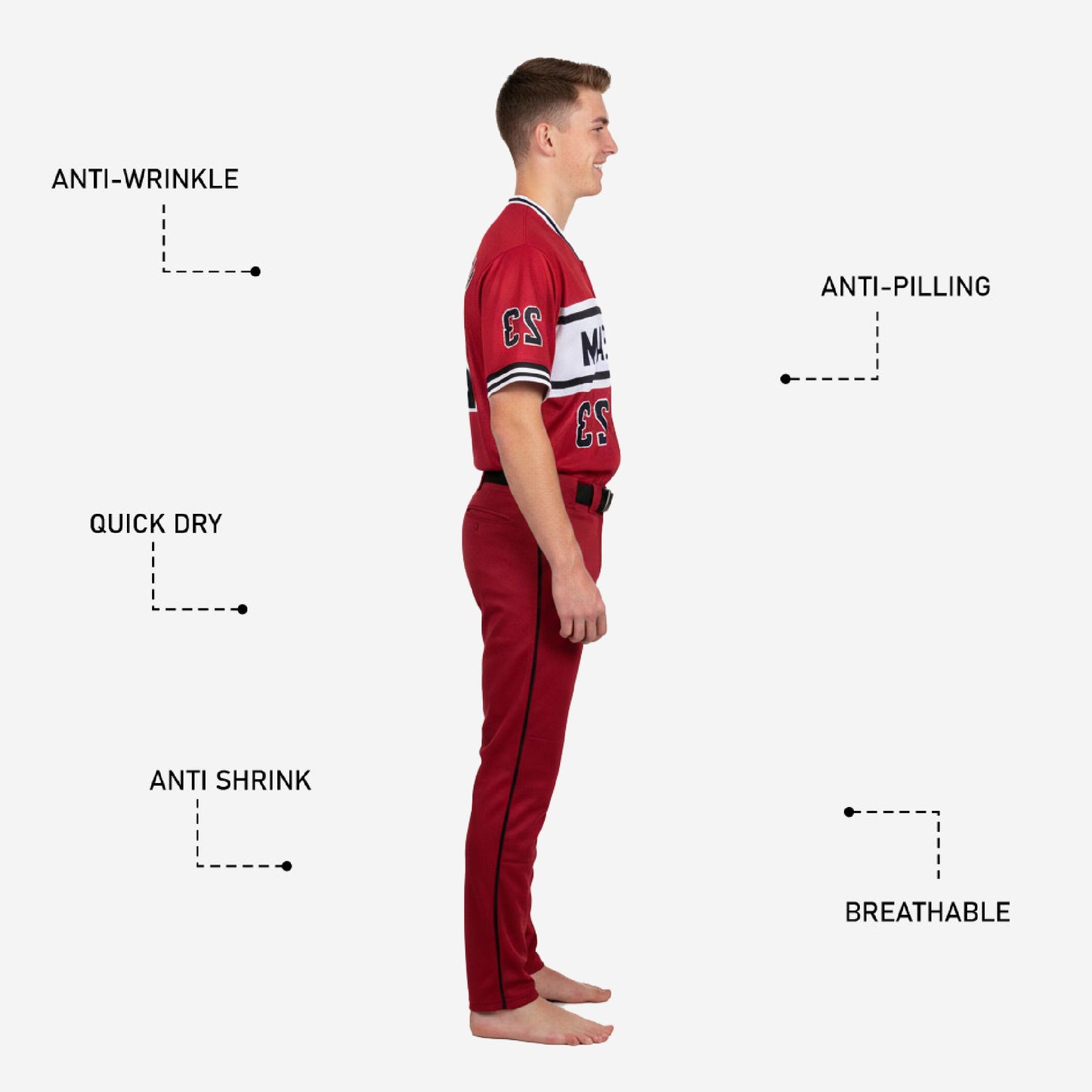 Custom Youth Baseball Uniform Set - V-Neck Jersey & Pants Sublimated in Burgundy