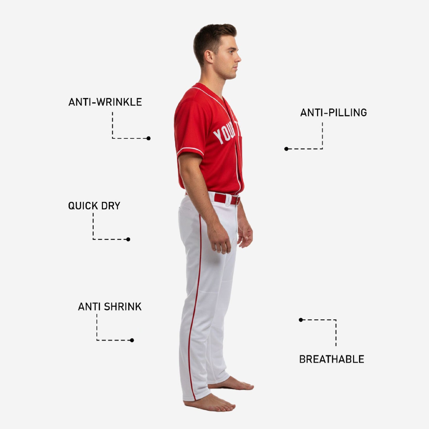 Custom Baseball Team Uniform in Red - Jersey & Pants Custom Name Number Set