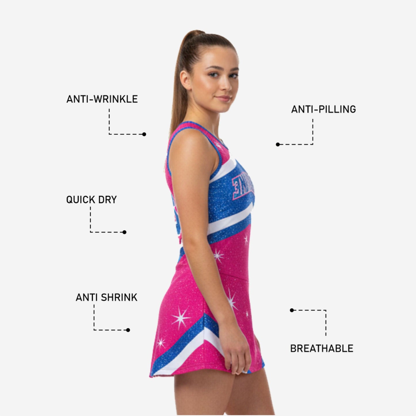 Custom Cheerleading Uniform Dress - Pink Chevron Sleeveless Design