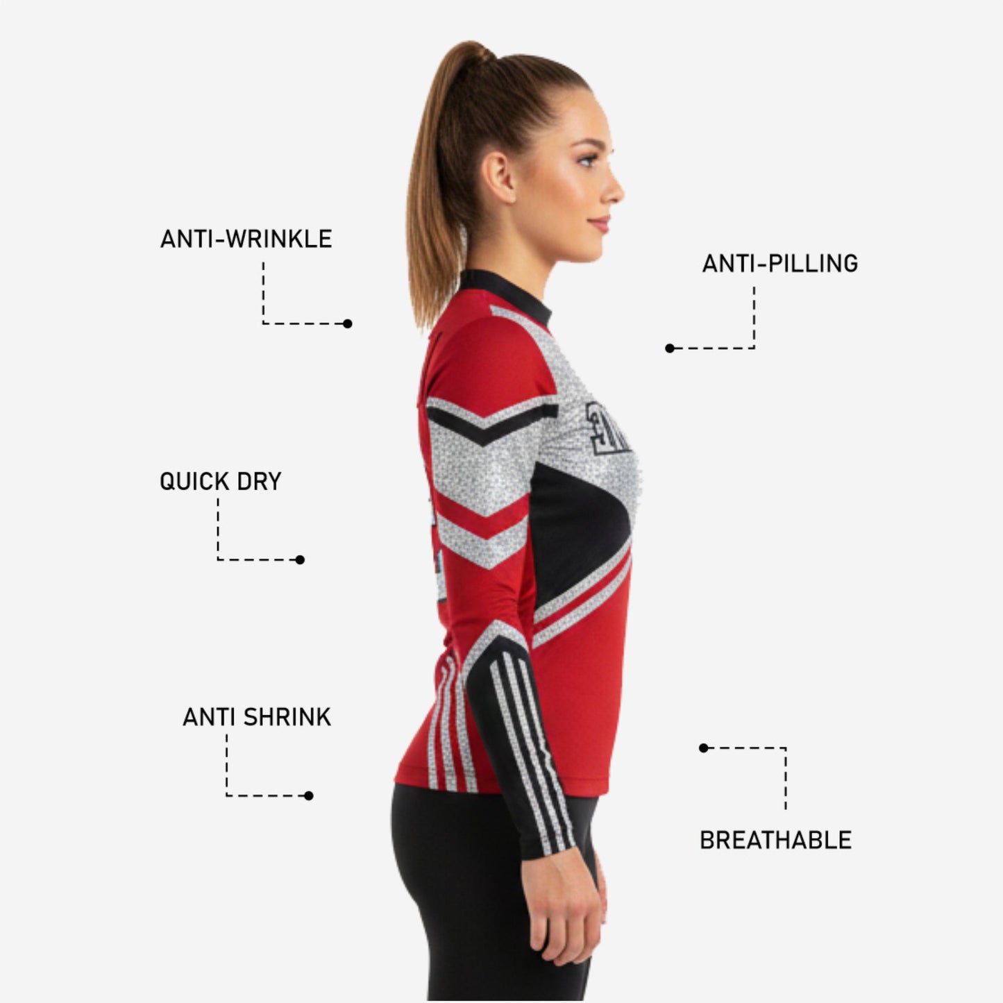 Youth & Adult Long Sleeve Cheer Top - Personalized Dark Red Team Uniform