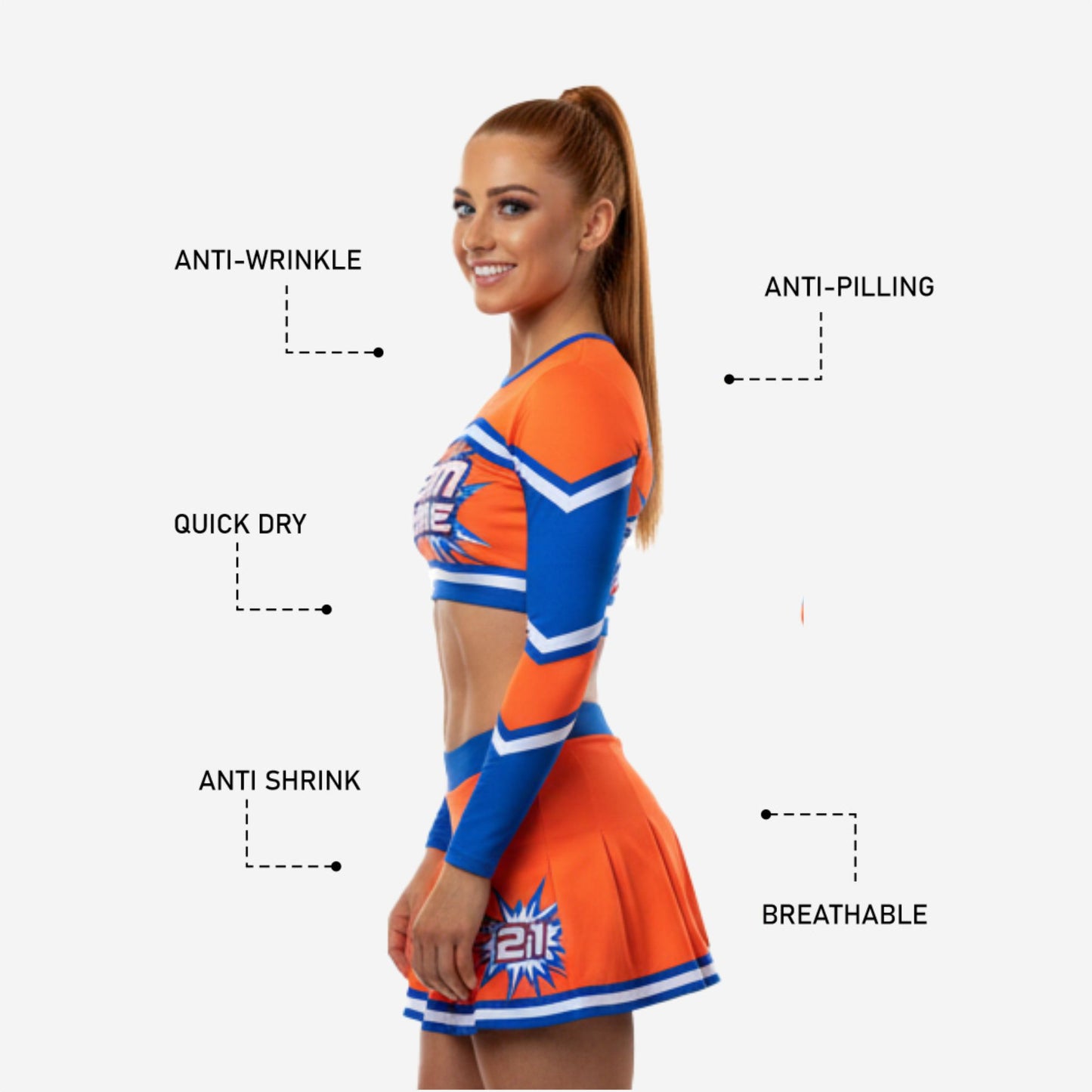 Long Sleeve Cheerleading Uniform Set - Custom Crop Top & Skirt for Youth & All-Star Teams