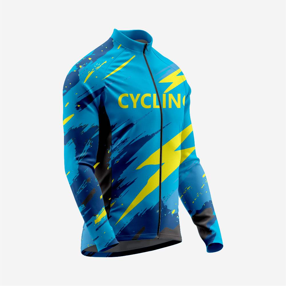 Men’s Long Sleeve Bike Jersey and Bib Shorts Set - Sea Blue