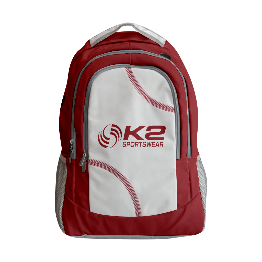 Personalized Baseball Backpack in Maroon and Grey - K2 Sportswear | Custom Sports Uniforms & Apparels - K2 Sportswear