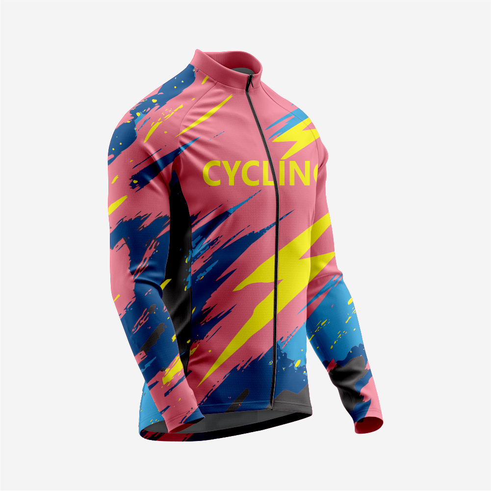 Men’s Long Sleeve Cycling Jersey and Bib Shorts Set - Light Pink