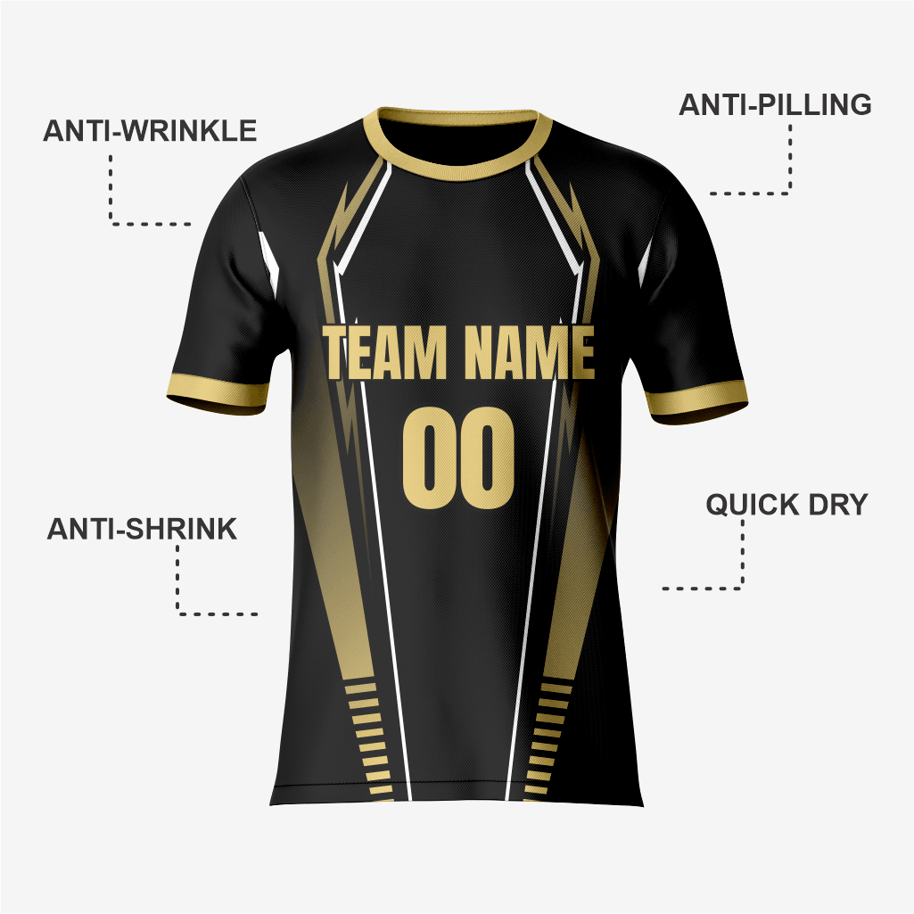 Stylish Black-Gold Soccer Jersey Set - K2 Sportswear | Custom Sports Uniforms & Apparels - K2 Sportswear