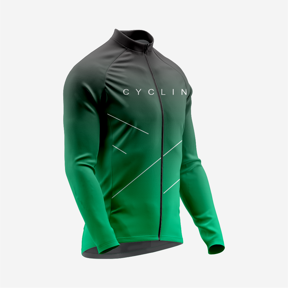 Men’s Dark Green Long Sleeve Cycling Jersey for Road Riders
