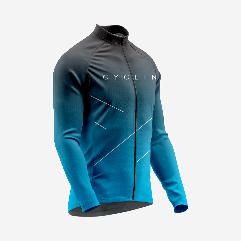 Men’s Sea Blue Long Sleeve Cycling Jersey for Road Riders