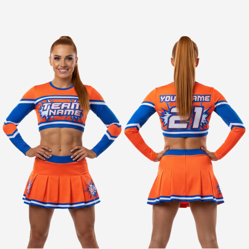 Long Sleeve Cheerleading Uniform Set - Custom Crop Top & Skirt for Youth & All-Star Teams