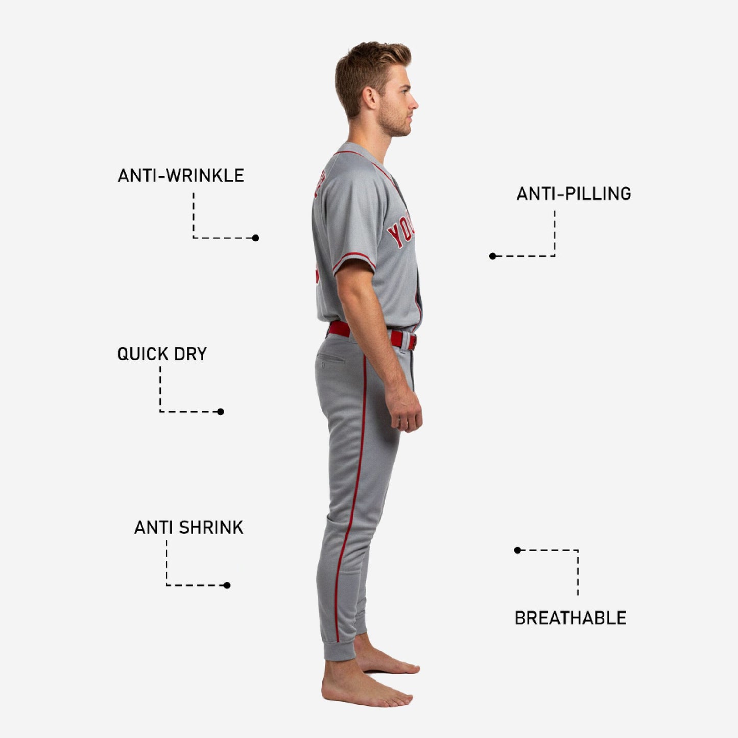 Custom Baseball Team Uniform in Gray - Jersey & Pants Custom Name Number Set