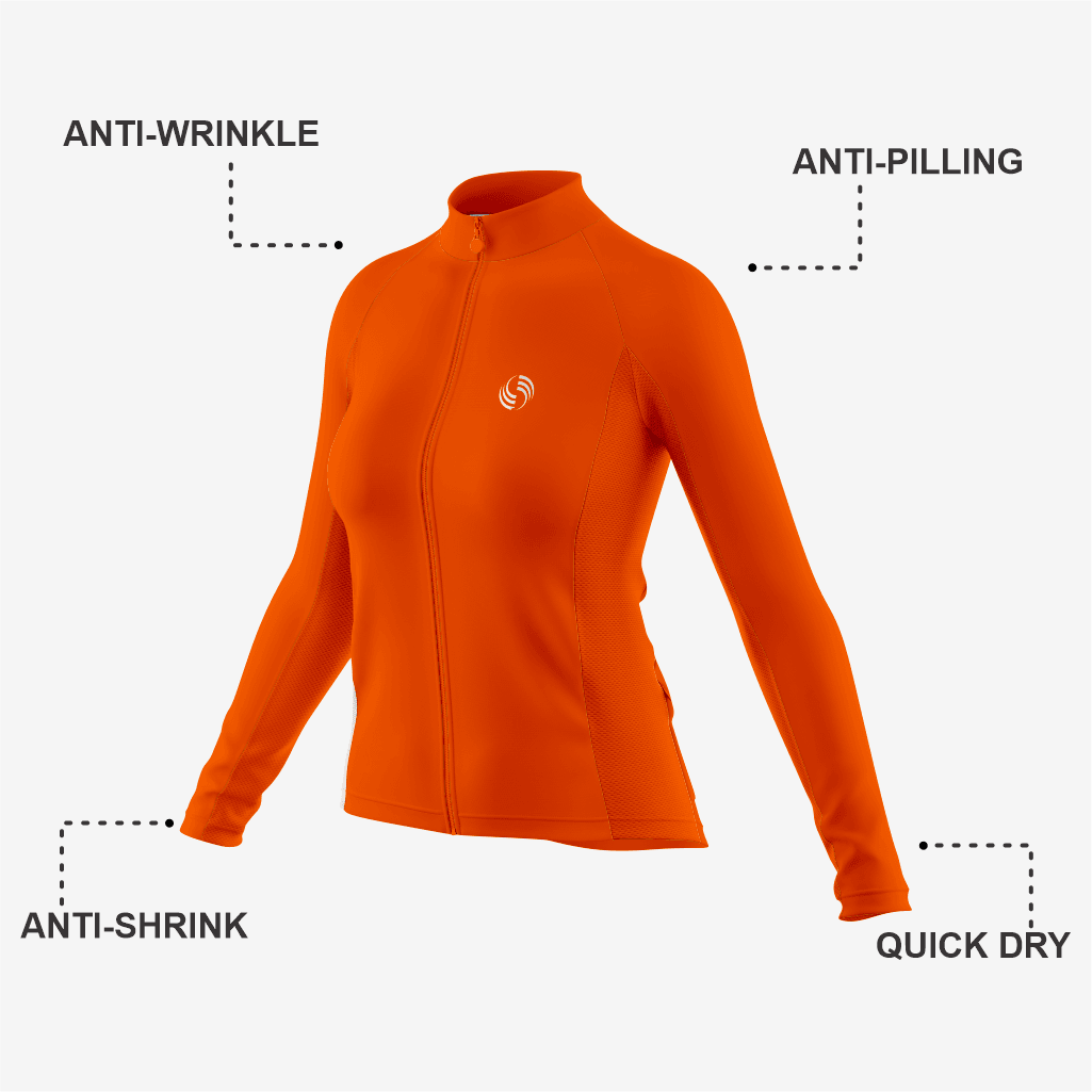 Pro-Level Women's Long Sleeve Bicycle Jersey in Orange - K2 Sportswear | Custom Sports Uniforms & Apparels - K2 Sportswear