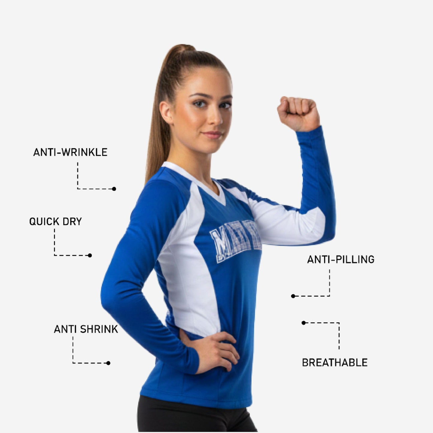 Custom Sublimated Cheerleading Shell - Blue Long Sleeve Athletic Top