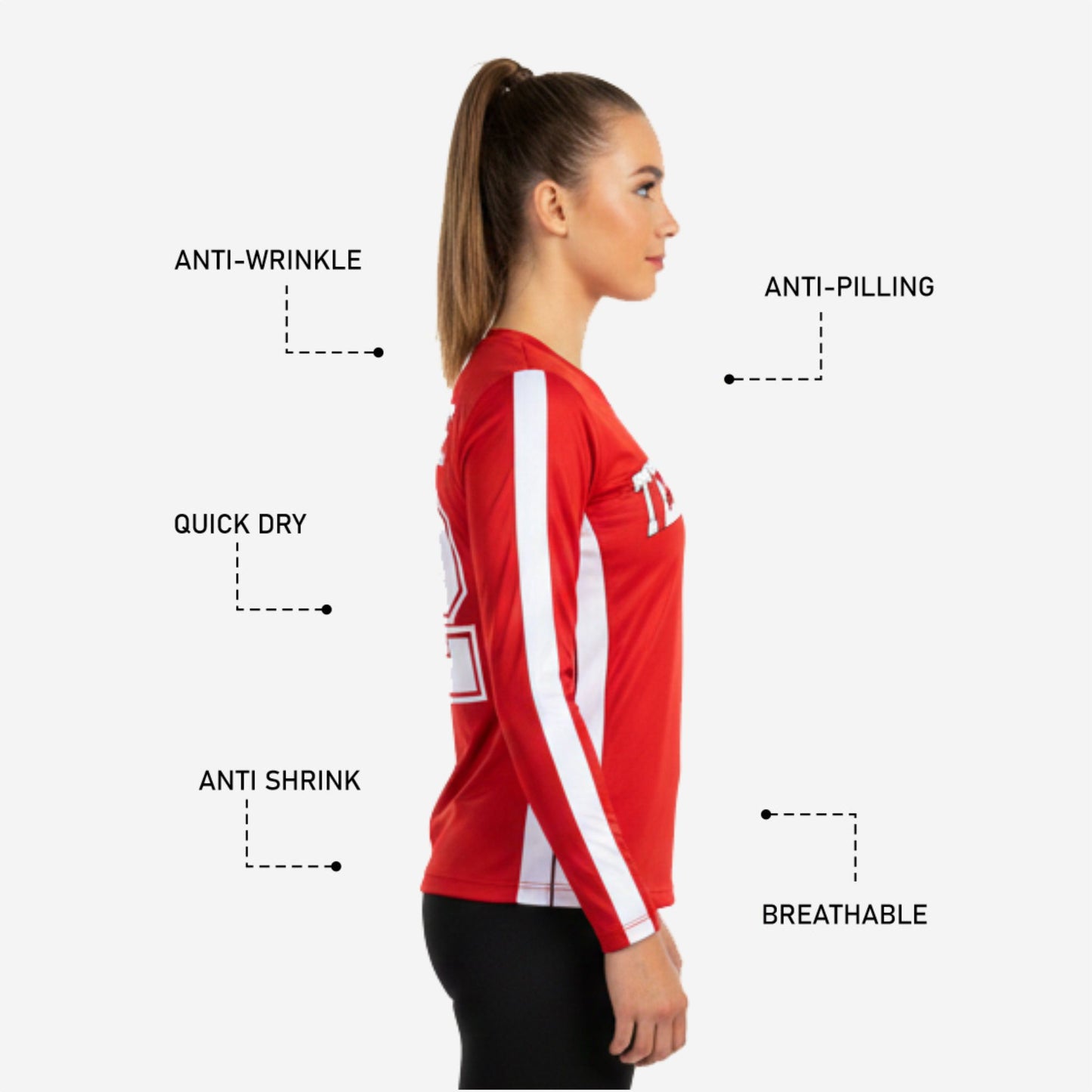 Youth & Adult Long Sleeve Cheer Top - Personalized Red Team Uniform