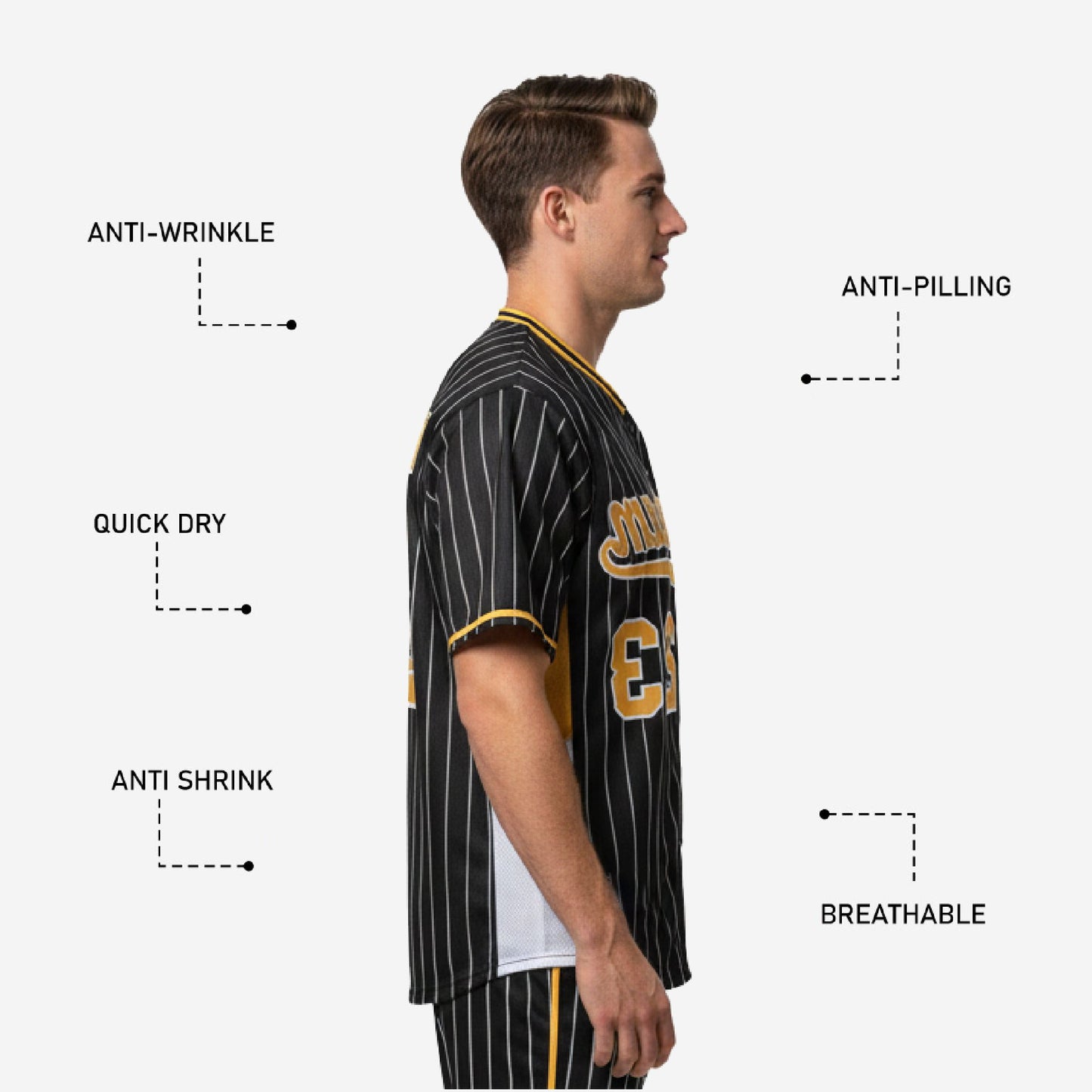 Custom Baseball Jersey in Black - Pinstripe Full Button Jersey Team Name & Number