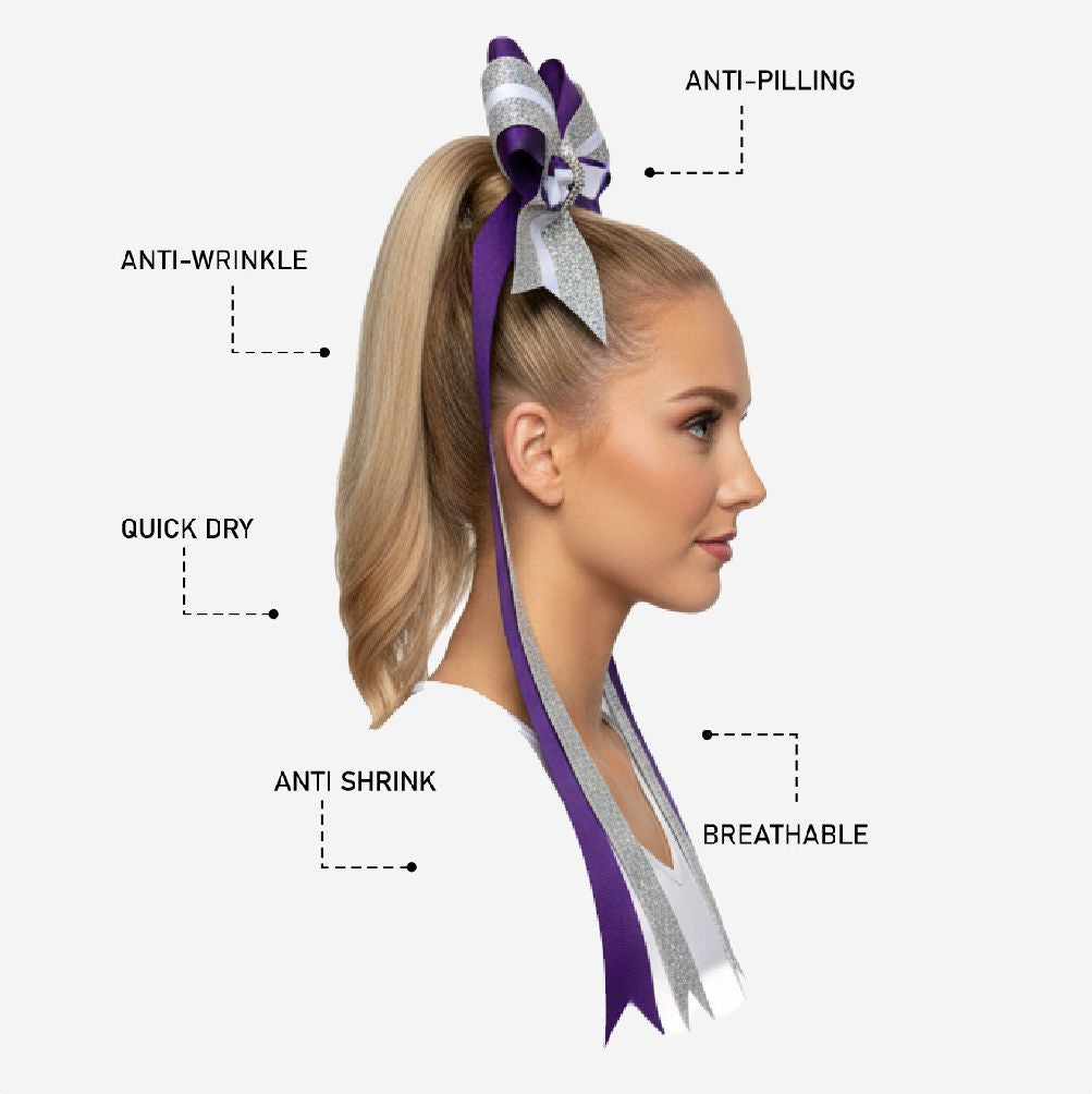 Custom Cheerleading Hair Bow in Purple Silver - Cheer Bow with Streamers