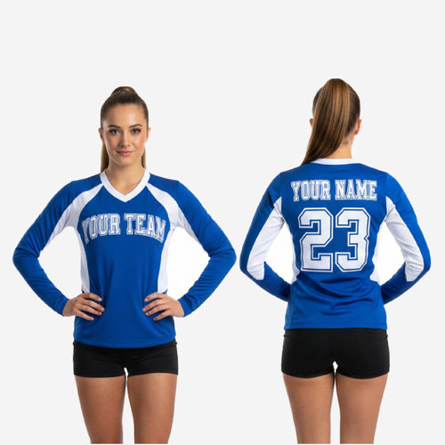 Custom Sublimated Cheerleading Shell - Blue Long Sleeve Athletic Top
