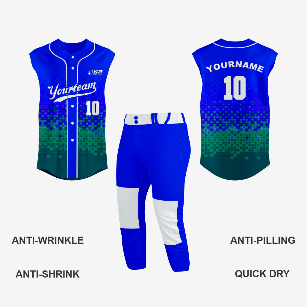 Custom Blue/Green Sleeveless Full Button Softball Jersey – Men/Women - K2 Sportswear | Custom Sports Uniforms & Apparels - K2 Sportswear