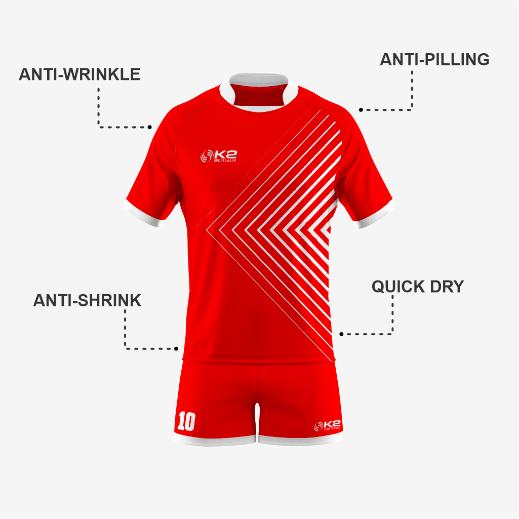 Customized Rugby Uniform Set in Red - K2 Sportswear | Custom Sports Uniforms & Apparels - K2 Sportswear