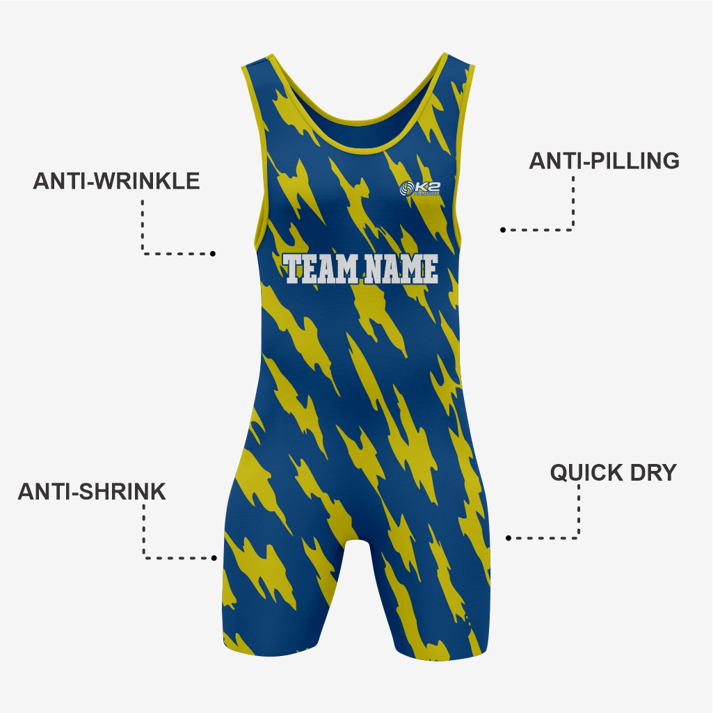 Custom Wrestling Gear – Blue/Yellow Singlet for Champions