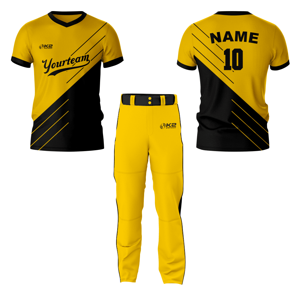 Personalized Gold and Black Baseball V Neck Jersey - K2 Sportswear | Custom Sports Uniforms & Apparels - K2 Sportswear