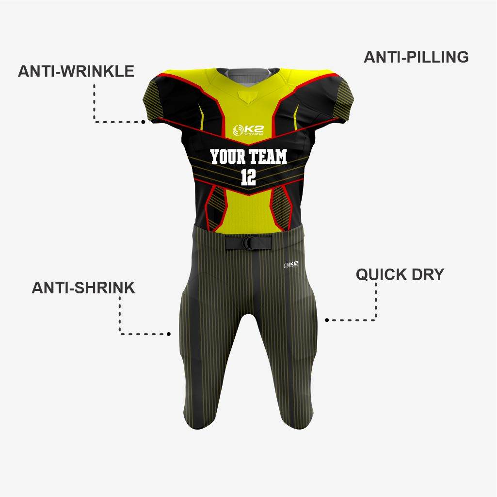 Custom Yellow/Black American Football Jersey/Kit – Unisex - K2 Sportswear | Custom Sports Uniforms & Apparels - K2 Sportswear
