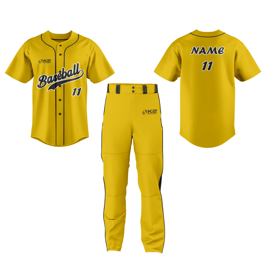 Premium Yellow Full-Button Baseball Jersey – Customizable - K2 Sportswear | Custom Sports Uniforms & Apparels - K2 Sportswear