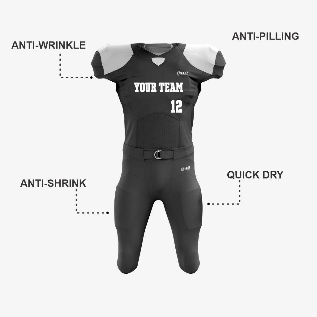 Custom Black American Football Jersey/Kit – Men & Women - K2 Sportswear | Custom Sports Uniforms & Apparels - K2 Sportswear
