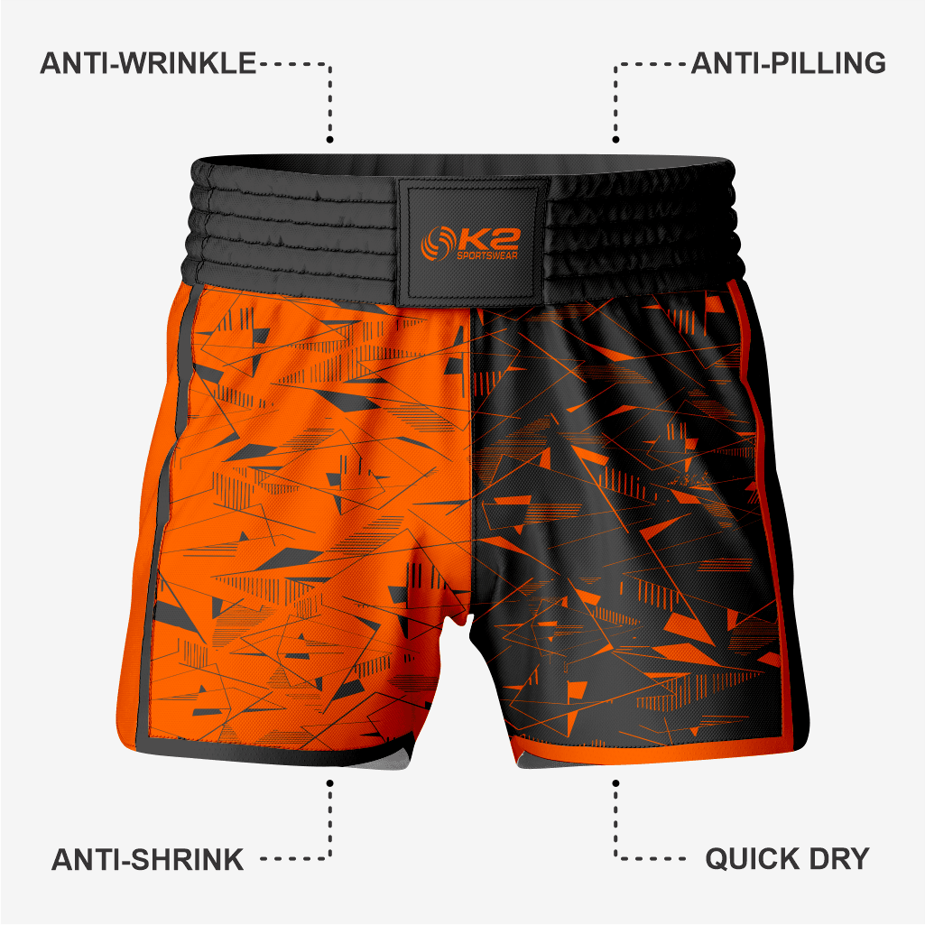 Custom Wrestling Fighting Shorts in Orange/Black - K2 Sportswear | Custom Sports Uniforms & Apparels - K2 Sportswear