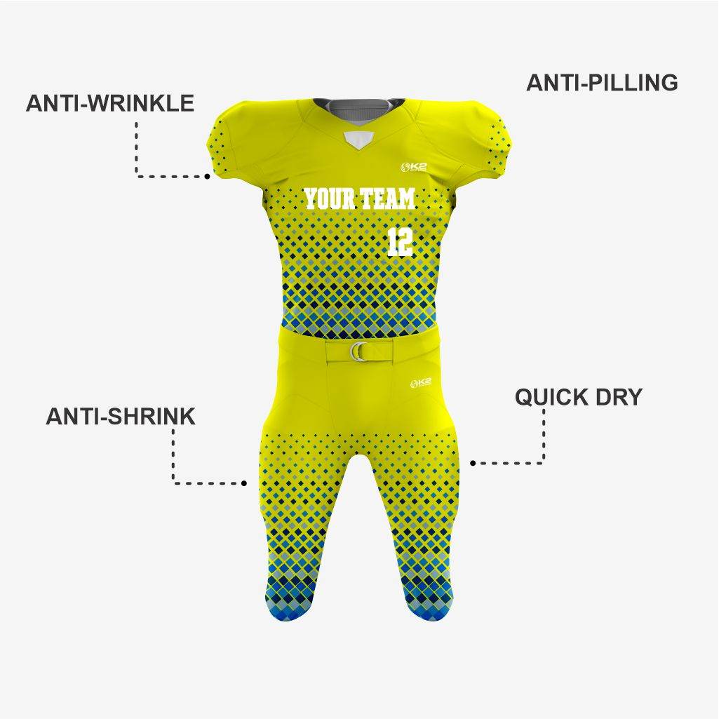 Customized American Football Kit in Yellow/Blue - K2 Sportswear | Custom Sports Uniforms & Apparels - K2 Sportswear