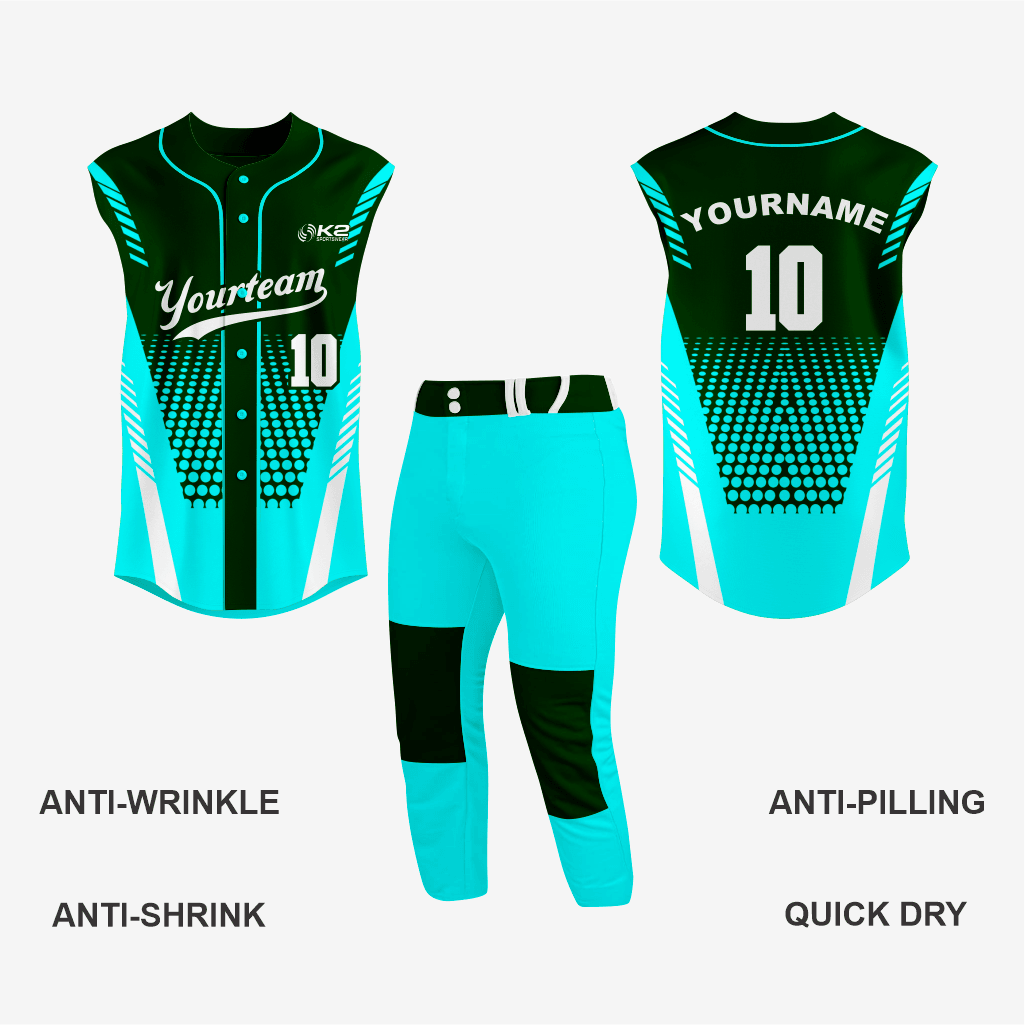 Custom Black/Turquoise Sleeveless Full Button Softball Jersey – Men/Women - K2 Sportswear | Custom Sports Uniforms & Apparels - K2 Sportswear